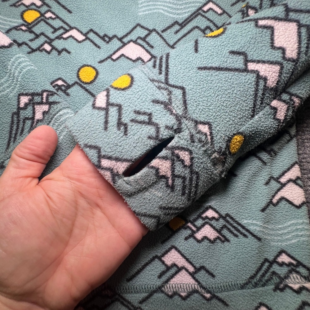 LL Bean Kids Fleece Pullover Mountain Print Blue Teal Size M 10-12 Winter Ski - Picture 9 of 10